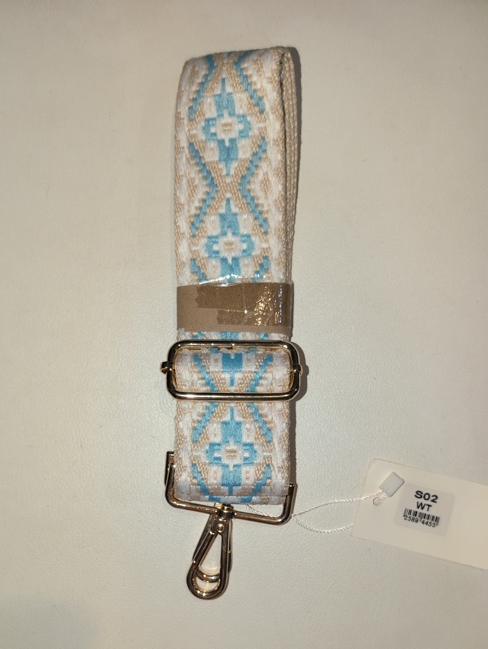 Adjustable White & Light Blue Woven Crossbody Strap - Unbranded